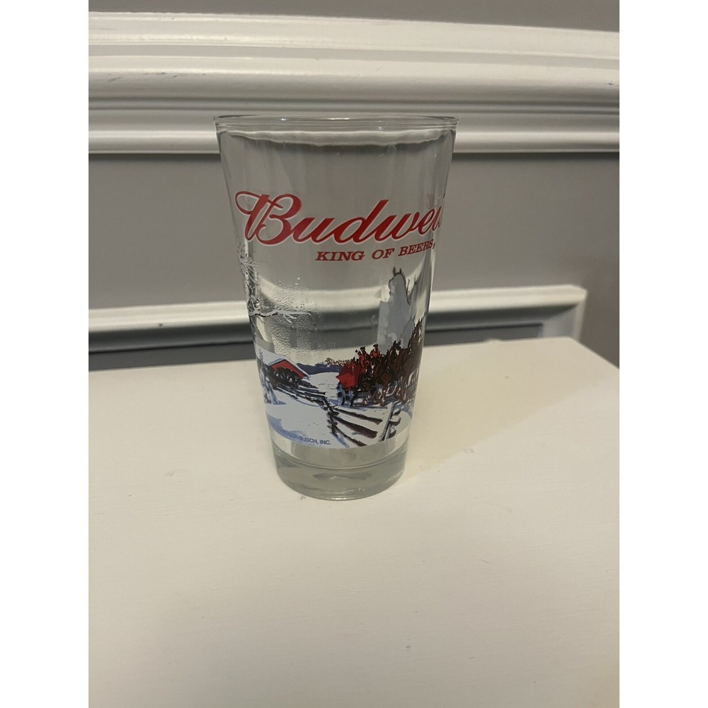 Budweiser 16oz Libby Glass Clydesdale Vintage Y2K Winter Holiday Bar Party